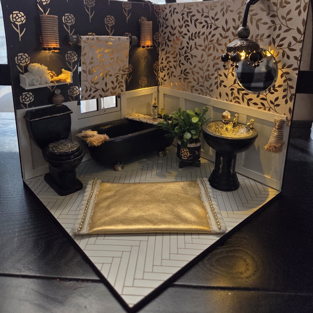 Dollhouse Miniature Room Box Bathroom Set